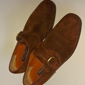 Salvador Ferragamo,  brown suede,  monk strap, size 8.5 EE